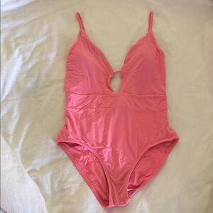 Becca Hot Pink Backless Plunge One Piece Swim Suit Large